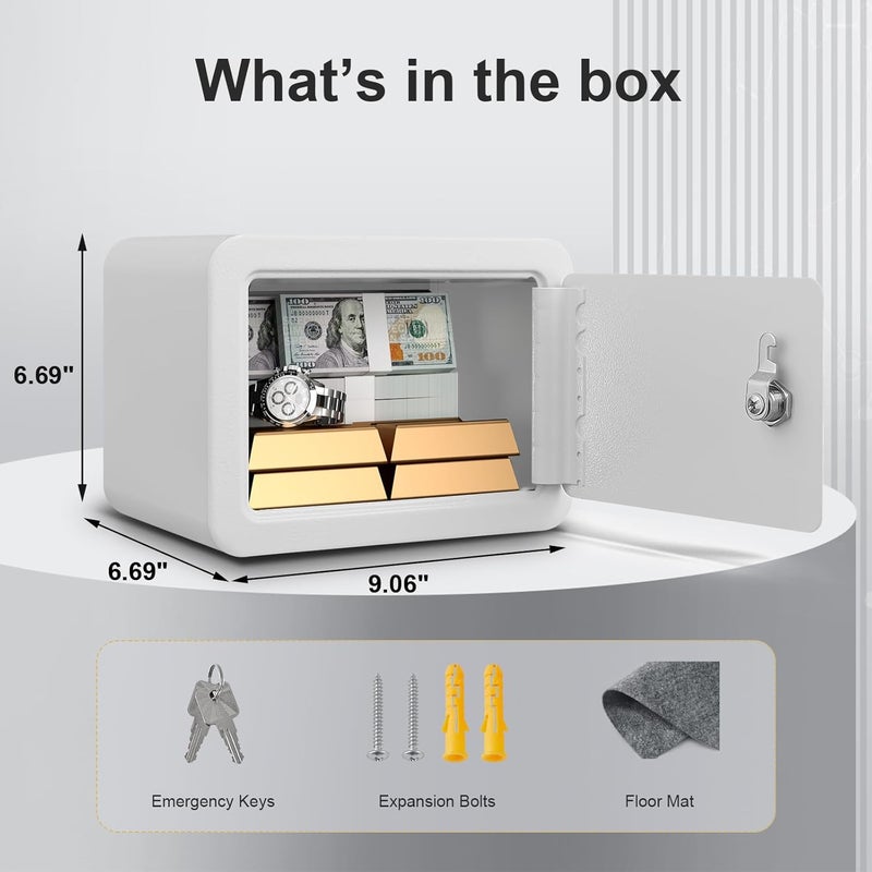 Marcree 0.23 Cubic Safe Box for Kids, Security Safe Steel Construction with Key Lock, Home Safes with Rounded Design for Child Protection, Lock Box for Home, 6.69 x 9.06 x 6.69 Inches, White - Image 2